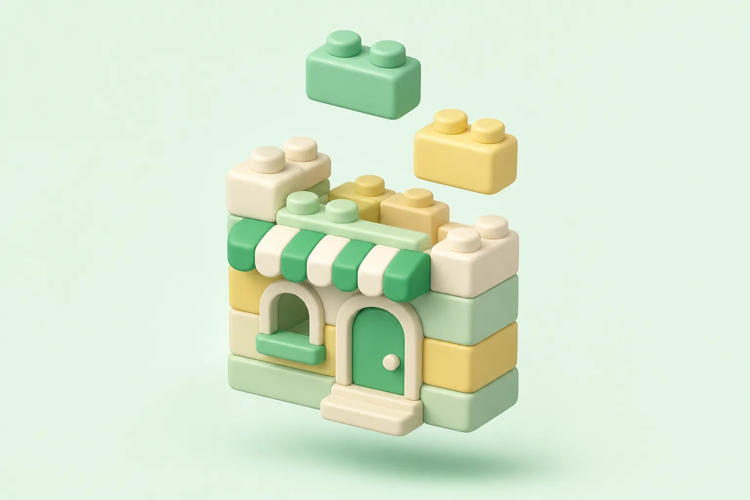 2.5D isometric storefront editor with layered panels